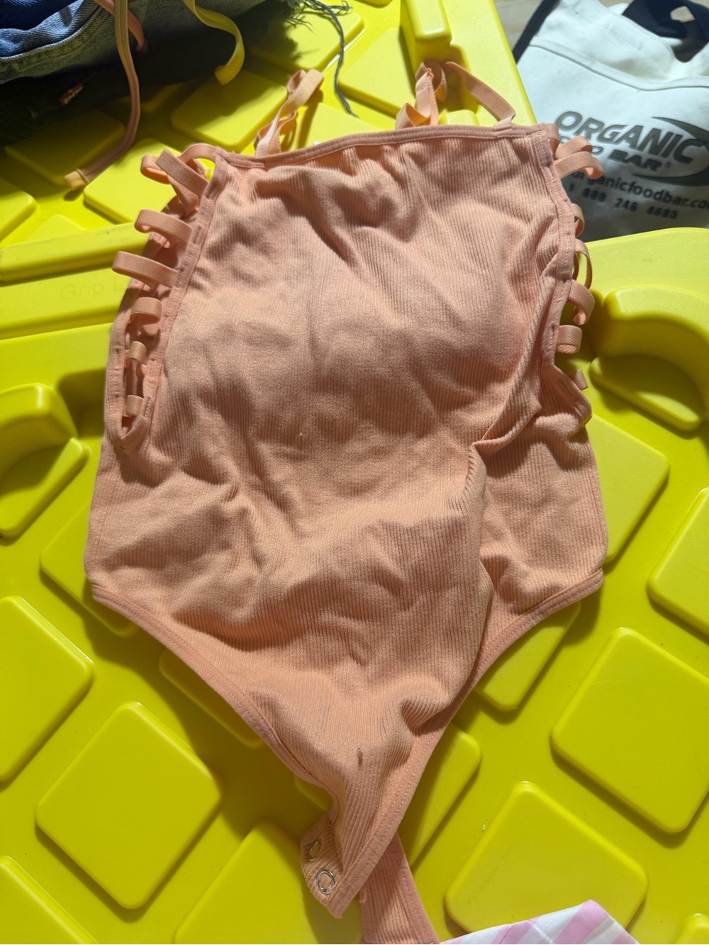 Forever 21 Peach Ribbed Strappy Bodysuit